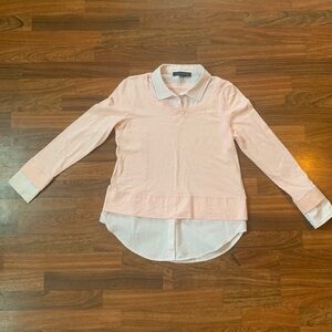 Tommy Hilfiger Womens Sweatshirt w/Shirt Collar & Hem Size Small Pink Long Slv
